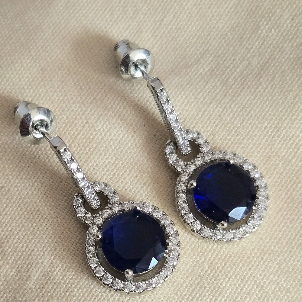 Shapphire Blue And White Dangle Earrings - Picture 6 of 11